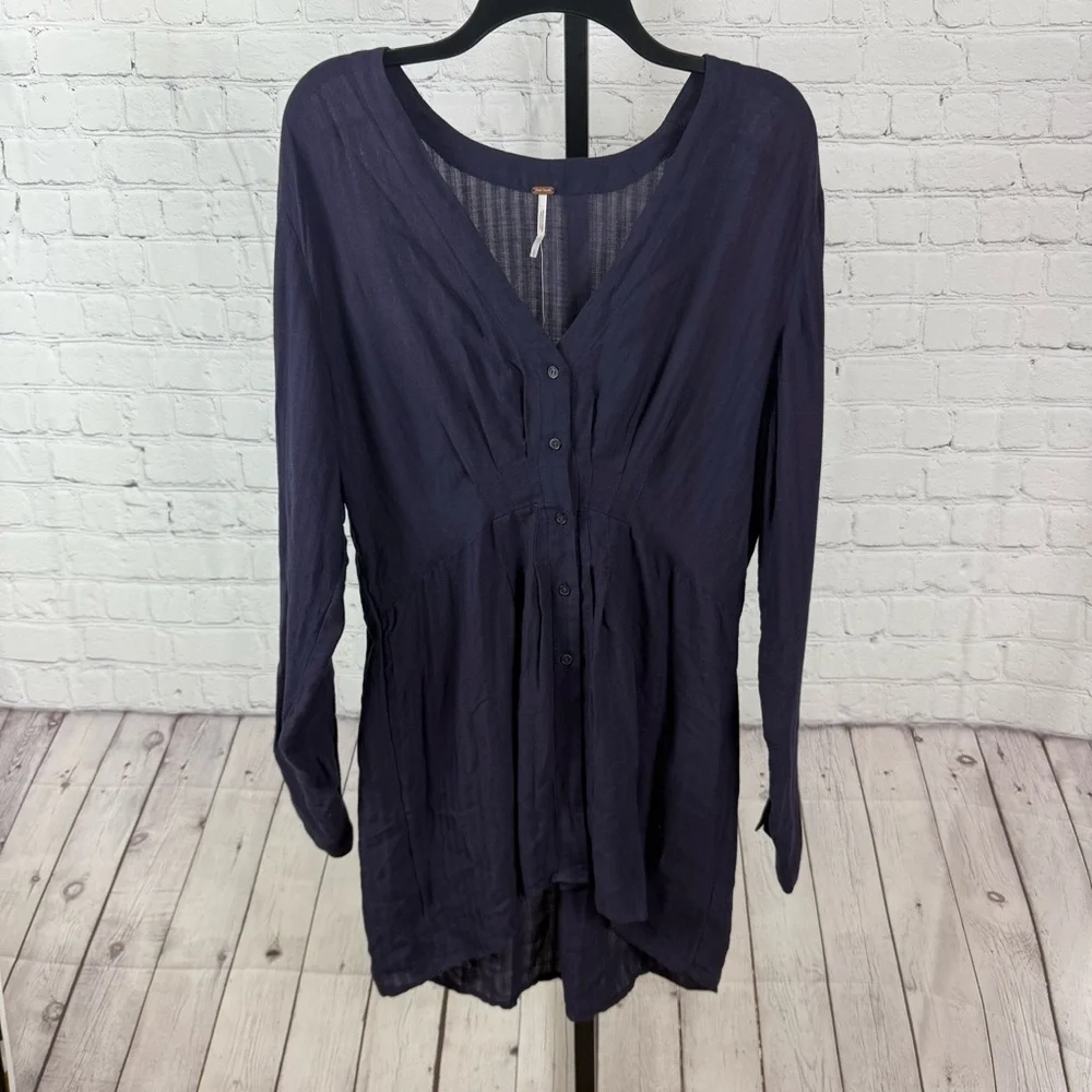 Free People Back in the Spotlight Belted Button Down Shirt Size Large